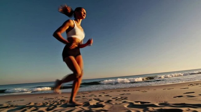Running by the Beach During Sunrise Enhances Focus and Energizes the Morning Routine for Fitness Lovers and Enthusiasts - Powered by Adobe