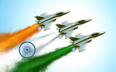 Fighter Jets Flying with Indian Flag Trails