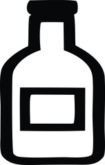 Simple black and white illustration of a bottle with a label