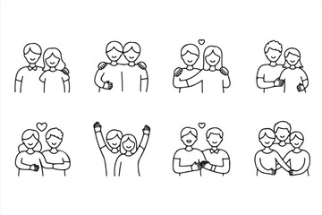 Obraz premium Set of Simple Icons Depicting Various Friendship and Relationship Concepts