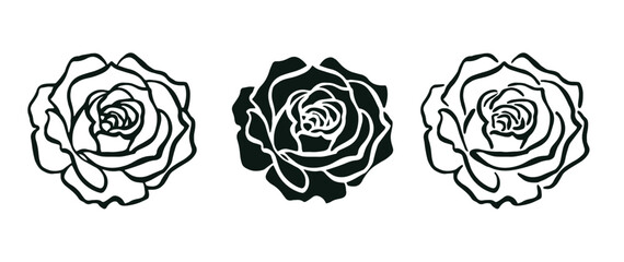 Simple rose silhouette isolated on white background. Vector illustration different icon roses.