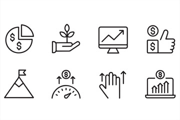 Set of Simple and Clean Line Icons Representing Financial Growth, Sustainability, and Business Analytics