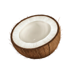 Half coconut shell isolated on black background
