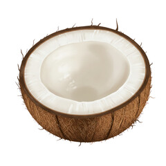 Half coconut with white flesh isolated on black