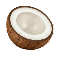 Half coconut isolated on black background
