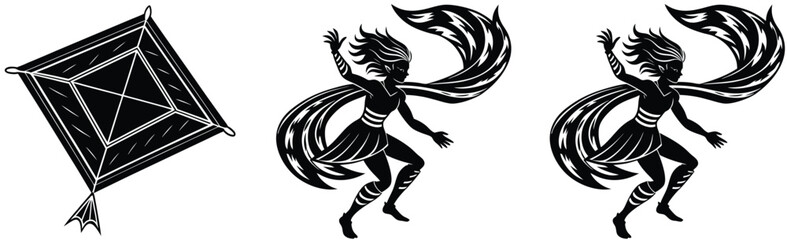 Fototapeta premium Graphic elements fantasy characters and gods eye amulet and white minimalist style