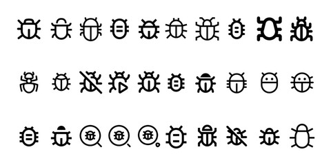 icon set of bug or insect in outline 