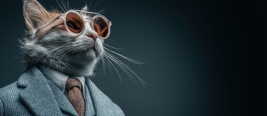 Naklejka premium Modern Cat in Business Suit and Sunglasses – Stylish Tech-Generated Concept with Copy Space Area