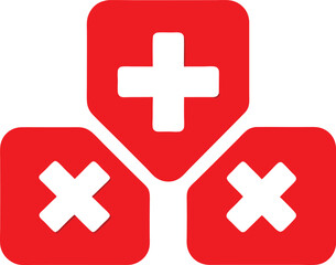 Fototapeta premium Red graphic design featuring a central plus sign flanked by two cross marks