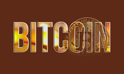 Abstract background featuring Bitcoin writing with bitcoin coin illustration
