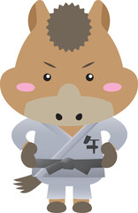 黒帯の馬キャラクター｜武道（柔道・空手・合気道）を学ぶかわいい干支素材