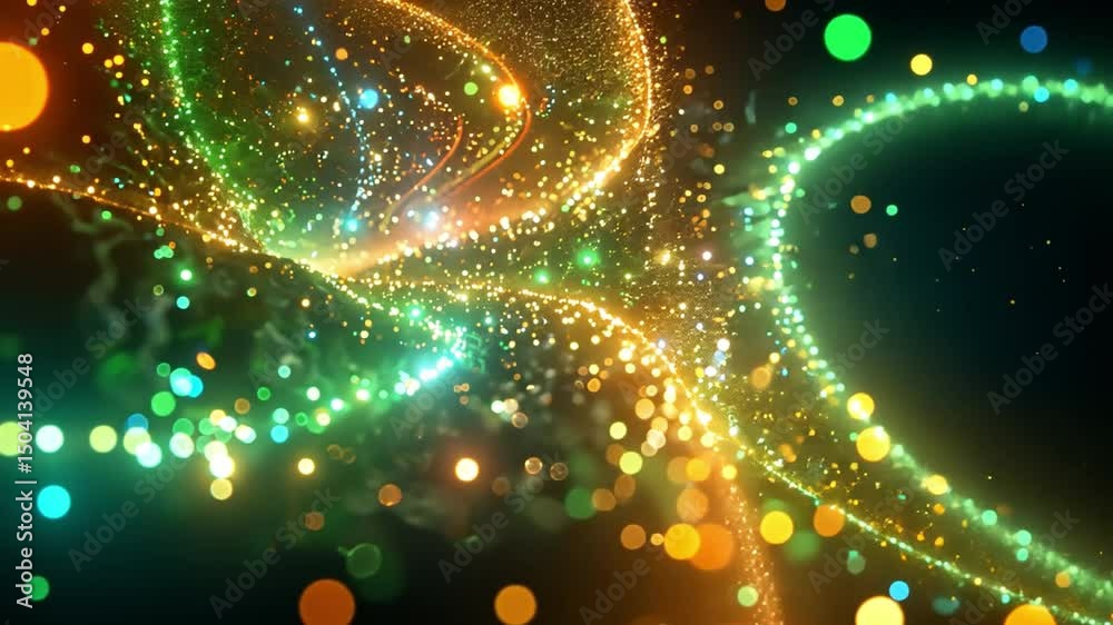 Poster vibrant abstract background with swirling colorful lights and glowing particles, creating dynamic mo