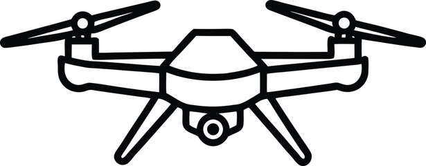 Quadcopter drone icon black and white line art illustration