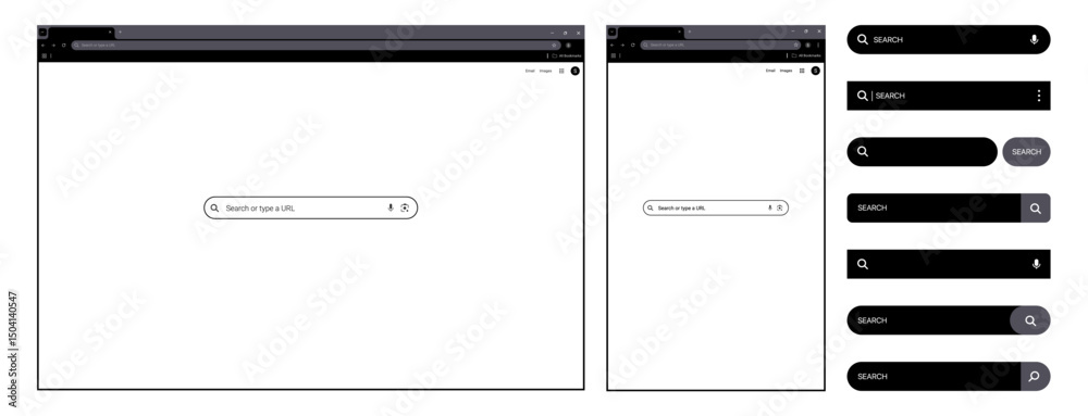 Poster browser window website mockup template with frames for pc, laptop, tablet, and mobile png. includes 