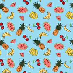 vector seamless pattern of fruits, repeated fruits pattern design