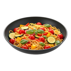 Delicious vegetarian pasta with cherry tomatoes and zucchini