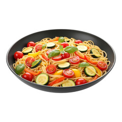Delicious spaghetti with fresh vegetables and basil