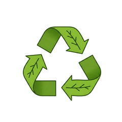 Fototapeta premium Green recycle symbol with leaf patterns on each arrow.