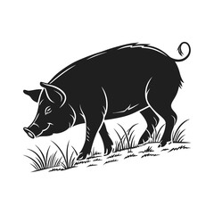Wild boar vector illustration, Pig silhouette vector,