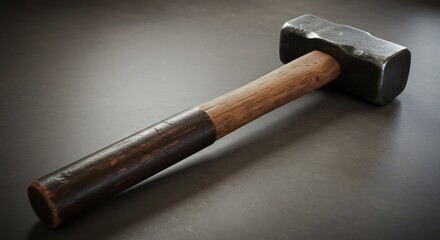 Sledgehammer Resting on Surface Showing Metal Head and Wooden Handle