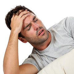 Fototapeta premium Man Suffering High Fever and Sweats isolated on a transparent background