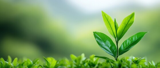 Obraz premium Fresh Green Leaves in the Morning Light with Soft Blurred Nature Background