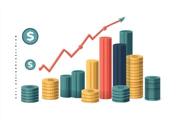 Financial Growth Concept with Coins and Rising Chart Illustration
