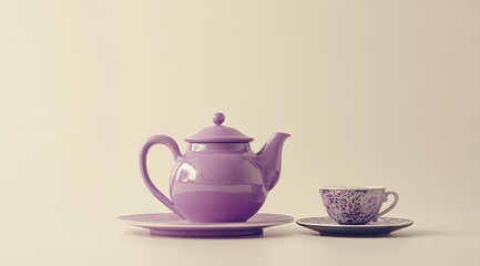 Fototapeta premium Lavender tea set on a plain background