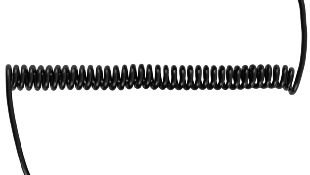 Black insulated cable, coiled.