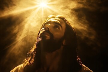 Spiritual man bathed in divine light