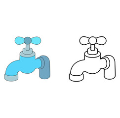 Cartoon Coloring Art Water Tap Digital Icon Source Vectors Illustration 