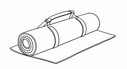 Rolled yoga mat with strap line drawing for fitness coloring books, wellness blogs, training plans, gym illustrations, and health awareness infographics

