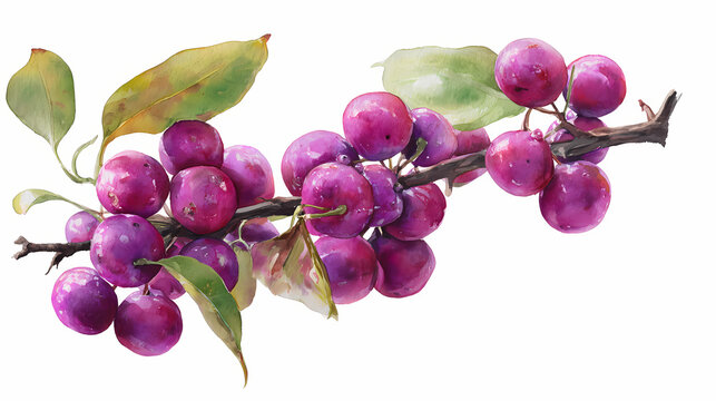 "Watercolor Clip Art of Fresh Phalsa Berries &ndash; Hand-Painted Indian Sherbet Berry Illustration for Botanical and Exotic Fruit Designs"


