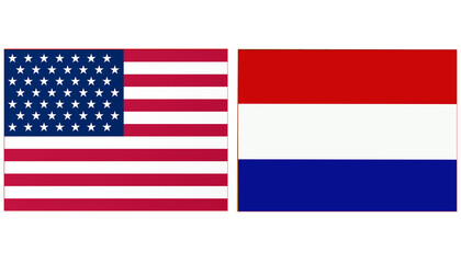 Fototapeta premium USA United State of America Official flag with Netherland national flag, both countries flags are in Horizontal shape and isolated on white background. Rectangular colorful design Flag with together