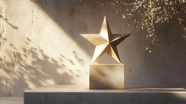 Golden Star Award on Stone Podium in Sunlight