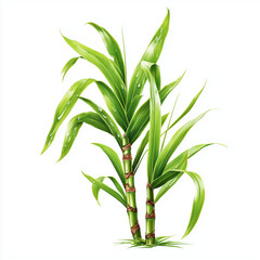 Fototapeta premium Vibrant Sugarcane Plant Illustration: Lush Green Leaves and Stems , isolated on white background png