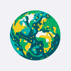 Fototapeta premium World map with Globe in Retro Style Drawing. Hand-drawn Earth Globe Sketch. Hand Drawn Colorful Flat Illustration of Our Blue Planet icon. Simplified Globe Representation Earth's Continents and Oceans