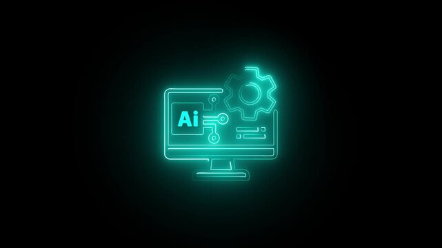 Bright  Neon Web Dev Icon Flickers on Black Background. Neon Website Builder Symbol Lights Up in Darkness.