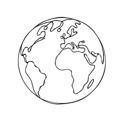 World map with Globe Line Drawing. Hand-drawn Earth Globe Sketch. Earth A HandDrawn Flat Illustration of Our Blue Planet. Simplified Globe Representation Earth's Continents and Oceans. 