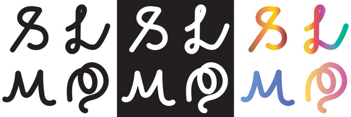 Gradient, black, and white color morph organic abstract shapes. Curved freehand style.  Doodle line rainbow artwork. Vector illustration. isolated on white and black background. EPS 10