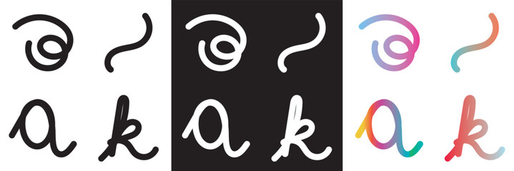 Gradient, black, and white color morph organic abstract shapes. Curved freehand style.  Doodle line rainbow artwork. Vector illustration. isolated on white and black background. EPS 10