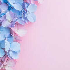 Hydrangea Petals on Pink: A close-up shot of delicate hydrangea petals, in hues of soft blue and gentle pink.