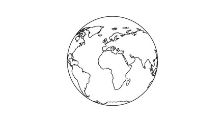 Minimal line art vector illustration of Earth globe with world map, thin black contour lines showing continents and country outlines, clean and modern design. © Rkniazi