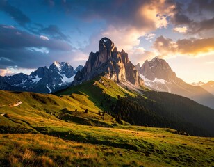 Obraz premium Breathtaking sunset over majestic dolomites mountains italy landscape photography natural beauty panoramic view