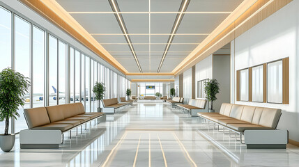 Obraz premium Modern Airport Terminal Lounge Interior with Beige Seating