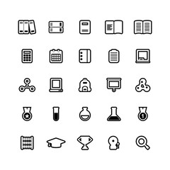 Education Outline Icon Pack - 25 Medium Stroke Academic Symbols (Editable EPS Vector)