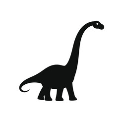 Simple Black Silhouette Illustration of a Brachiosaurus Dinosaur with Long Neck on White Background