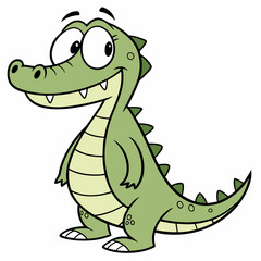 Fototapeta premium Сartoon happy crocodile. Colourful alligator. Children's vector illustration. Isolated on white background. Side view.