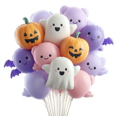 horror spooky halloween A festive arrangement of cute Halloween-themed balloons featuring friendly ghosts, pumpkins, and colorful creatures, perfect for celebrations and parties.