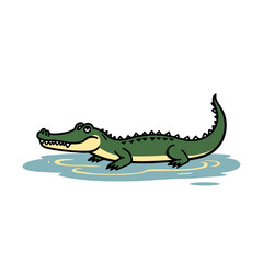 Obraz premium Cartoon Alligator Floating in Water, Flat Vector Illustration of a Reptile in a Simple Style
